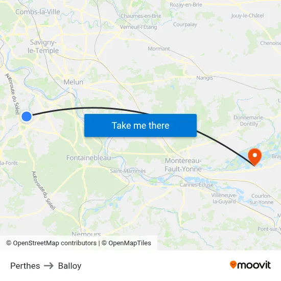 Perthes to Balloy map