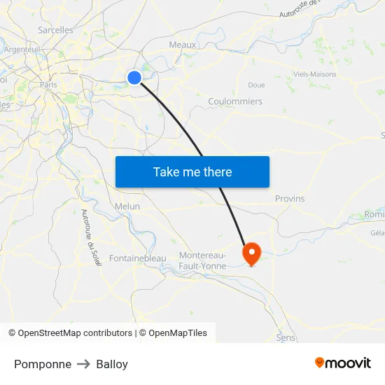 Pomponne to Balloy map