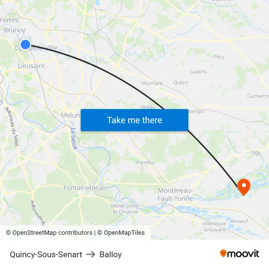 Quincy-Sous-Senart to Balloy map