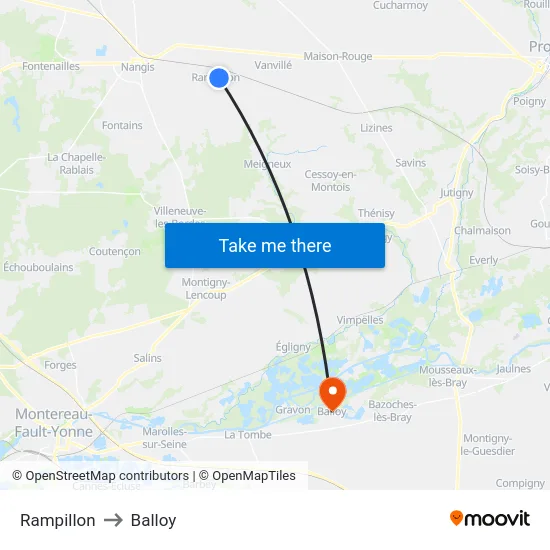 Rampillon to Balloy map