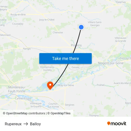 Rupereux to Balloy map