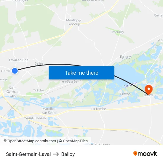 Saint-Germain-Laval to Balloy map