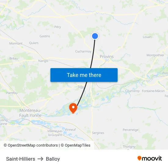 Saint-Hilliers to Balloy map