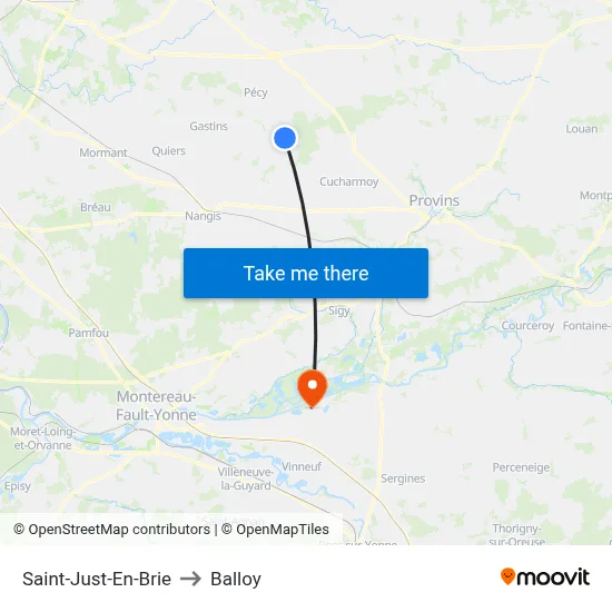 Saint-Just-En-Brie to Balloy map