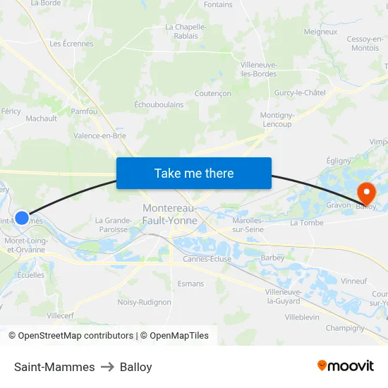 Saint-Mammes to Balloy map