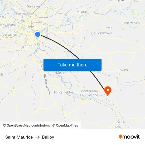 Saint-Maurice to Balloy map