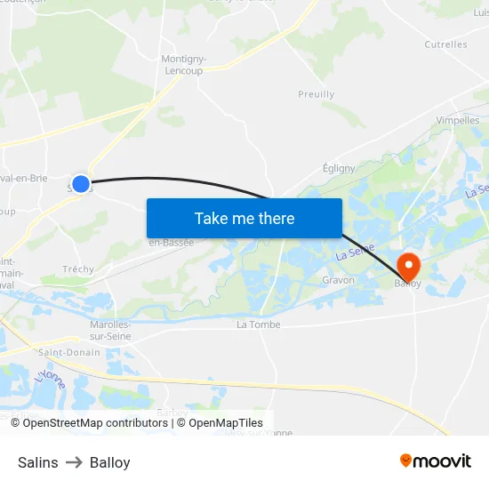 Salins to Balloy map