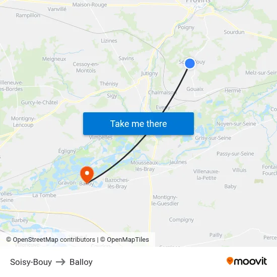 Soisy-Bouy to Balloy map
