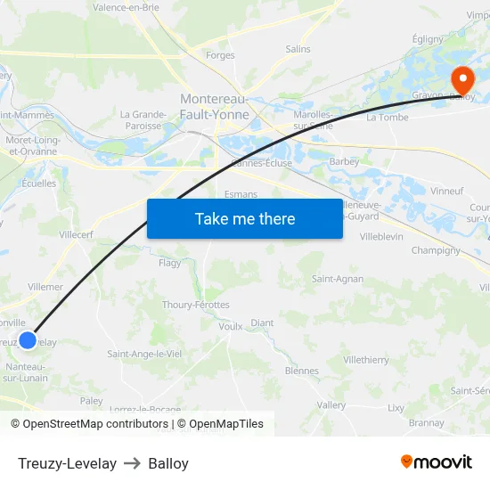 Treuzy-Levelay to Balloy map