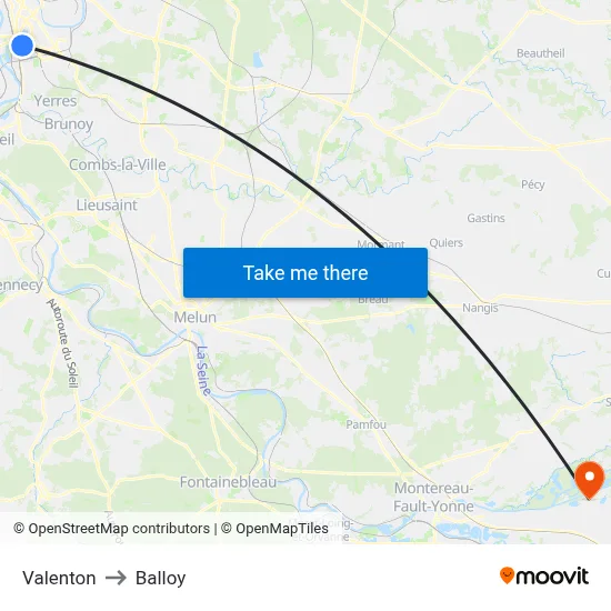 Valenton to Balloy map