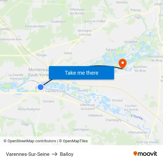 Varennes-Sur-Seine to Balloy map