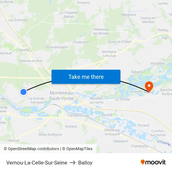 Vernou-La-Celle-Sur-Seine to Balloy map