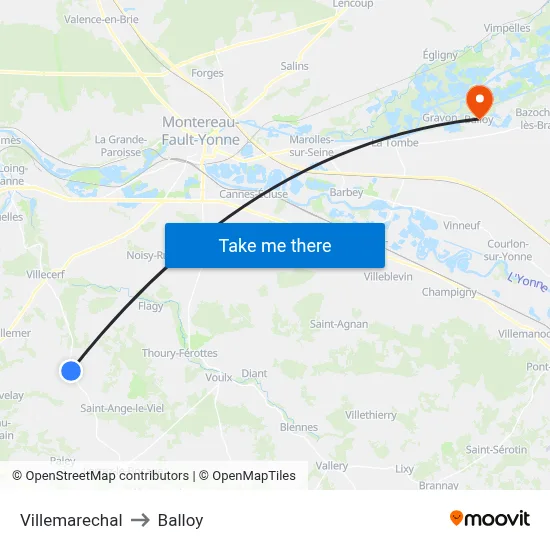 Villemarechal to Balloy map