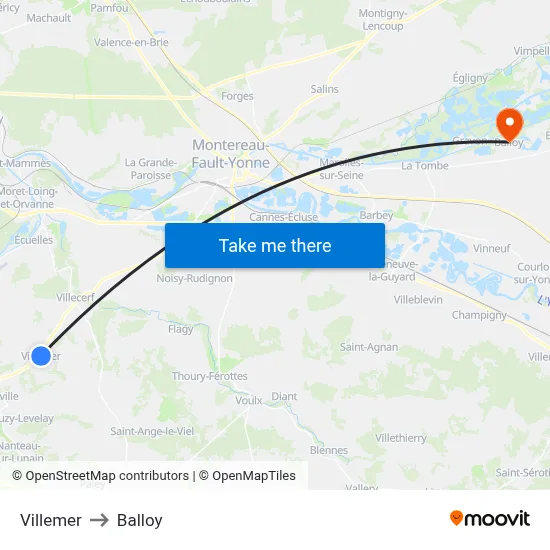 Villemer to Balloy map