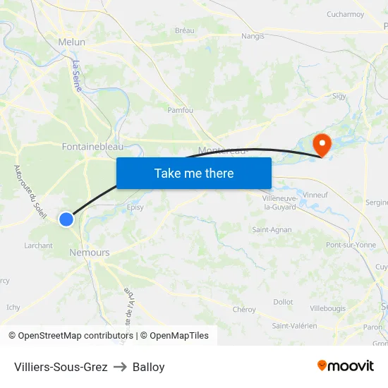 Villiers-Sous-Grez to Balloy map