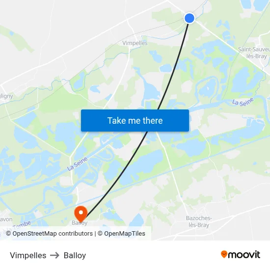 Vimpelles to Balloy map