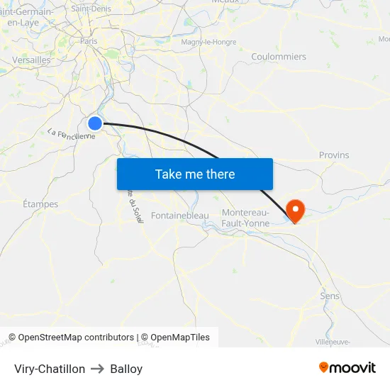 Viry-Chatillon to Balloy map