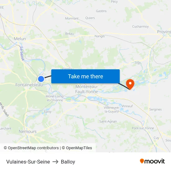 Vulaines-Sur-Seine to Balloy map
