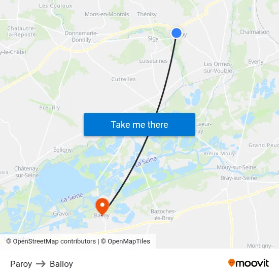 Paroy to Balloy map