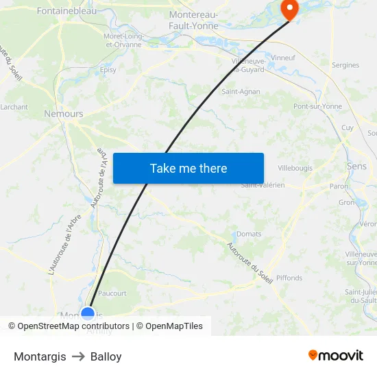 Montargis to Balloy map