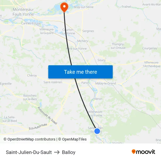 Saint-Julien-Du-Sault to Balloy map