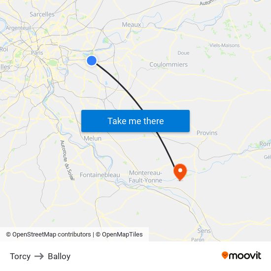 Torcy to Balloy map