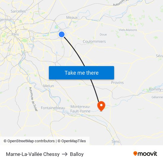 Marne-La-Vallée Chessy to Balloy map