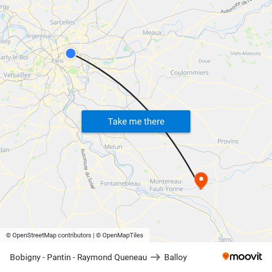 Bobigny - Pantin - Raymond Queneau to Balloy map
