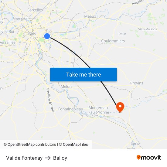 Val de Fontenay to Balloy map