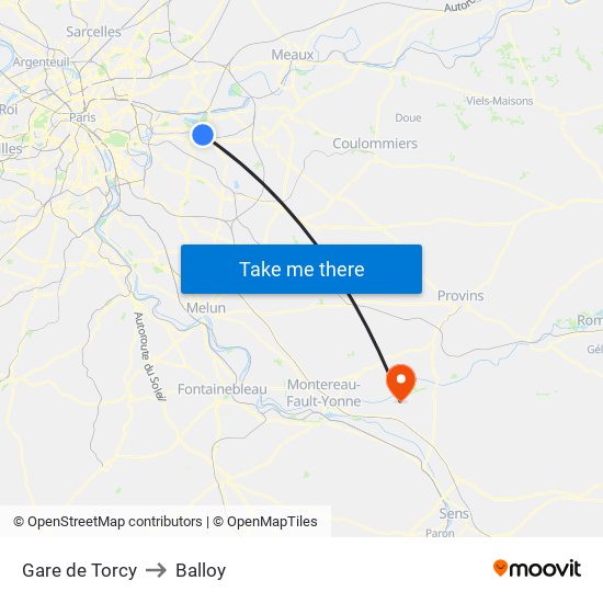 Gare de Torcy to Balloy map