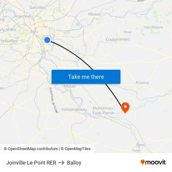 Joinville-Le-Pont RER to Balloy map