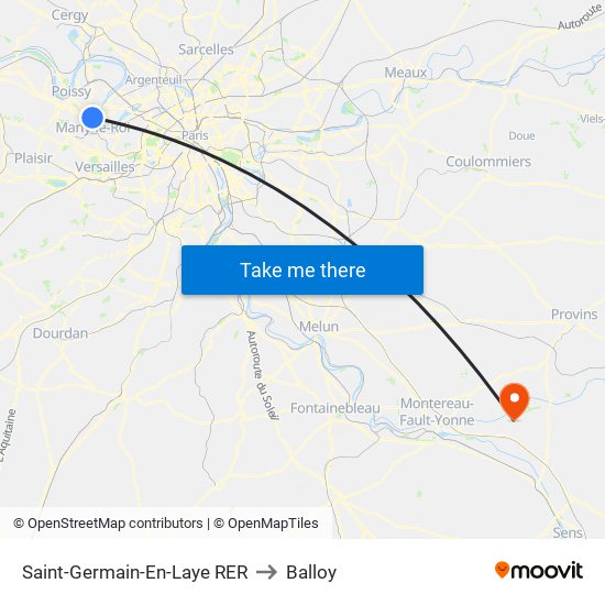 Saint-Germain-En-Laye RER to Balloy map