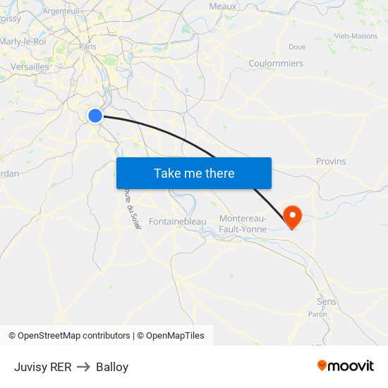 Juvisy RER to Balloy map