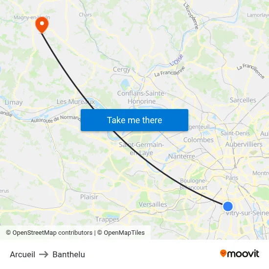 Arcueil to Banthelu map