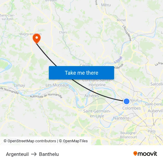 Argenteuil to Banthelu map