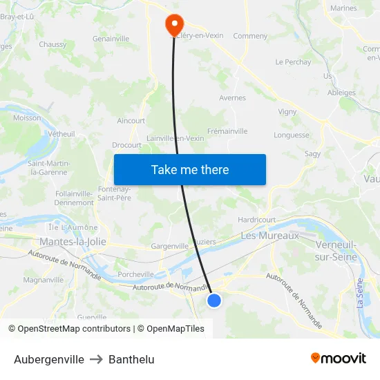 Aubergenville to Banthelu map