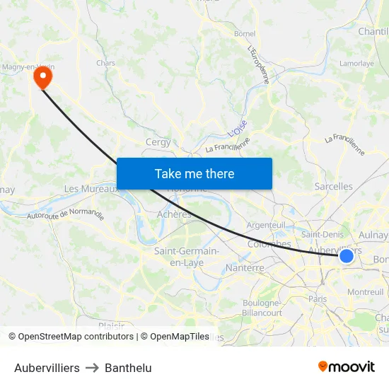 Aubervilliers to Banthelu map