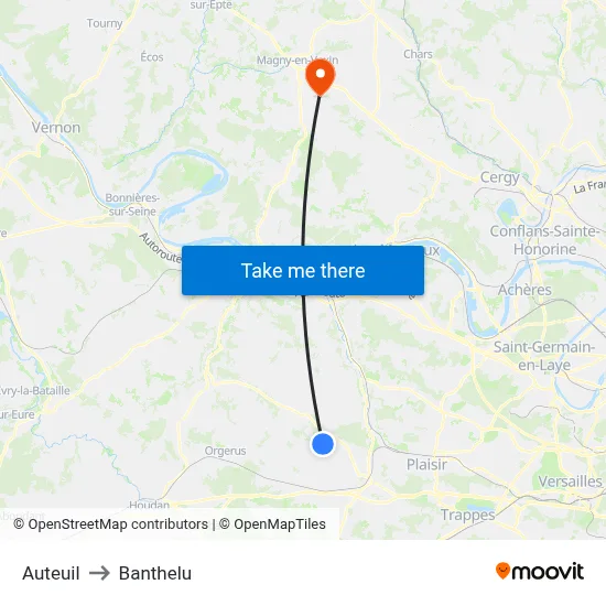 Auteuil to Banthelu map