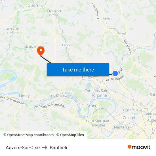 Auvers-Sur-Oise to Banthelu map