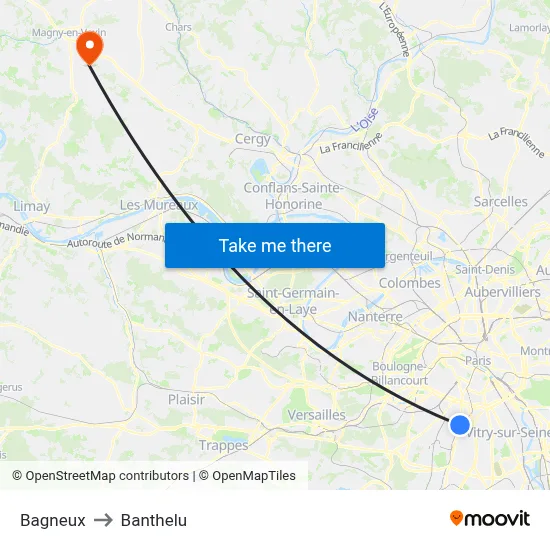 Bagneux to Banthelu map