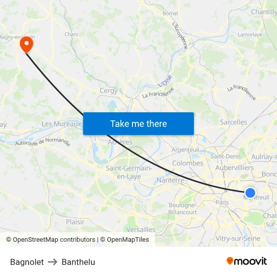Bagnolet to Banthelu map