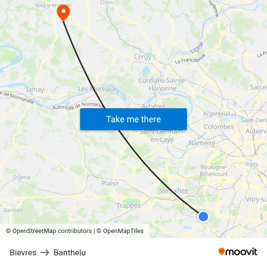 Bievres to Banthelu map