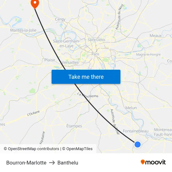 Bourron-Marlotte to Banthelu map