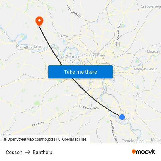 Cesson to Banthelu map