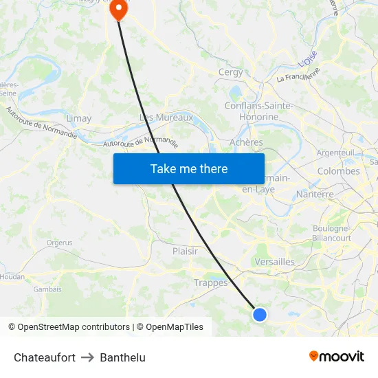 Chateaufort to Banthelu map