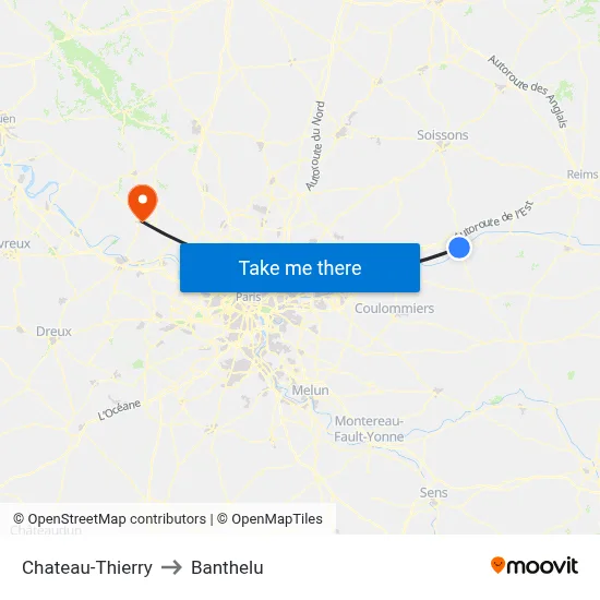 Chateau-Thierry to Banthelu map