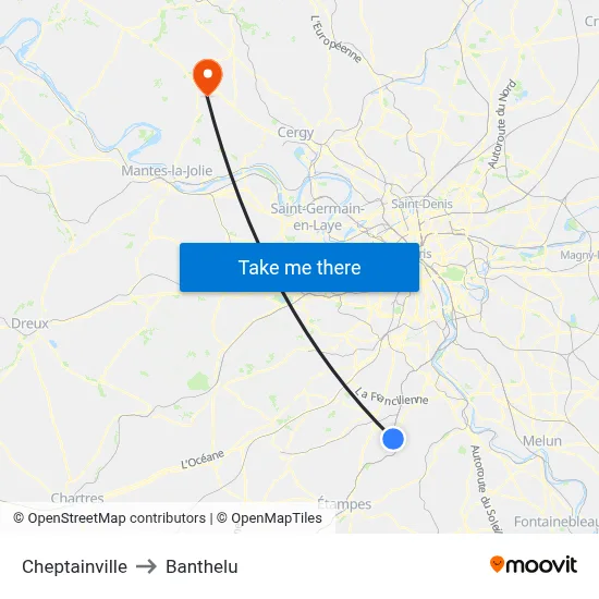 Cheptainville to Banthelu map