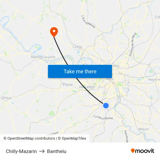 Chilly-Mazarin to Banthelu map