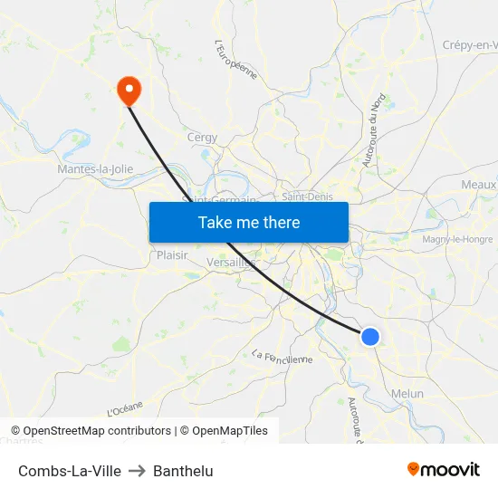 Combs-La-Ville to Banthelu map