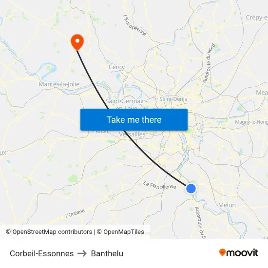 Corbeil-Essonnes to Banthelu map